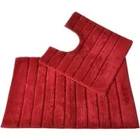 Ribbed Bath Mat and Pedestal Mat Set 2 Piece - Red, Cotton