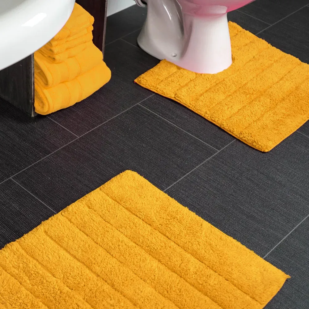 Ribbed Bath Mat and Pedestal Mat Set 2 Piece - Yellow, Cotton