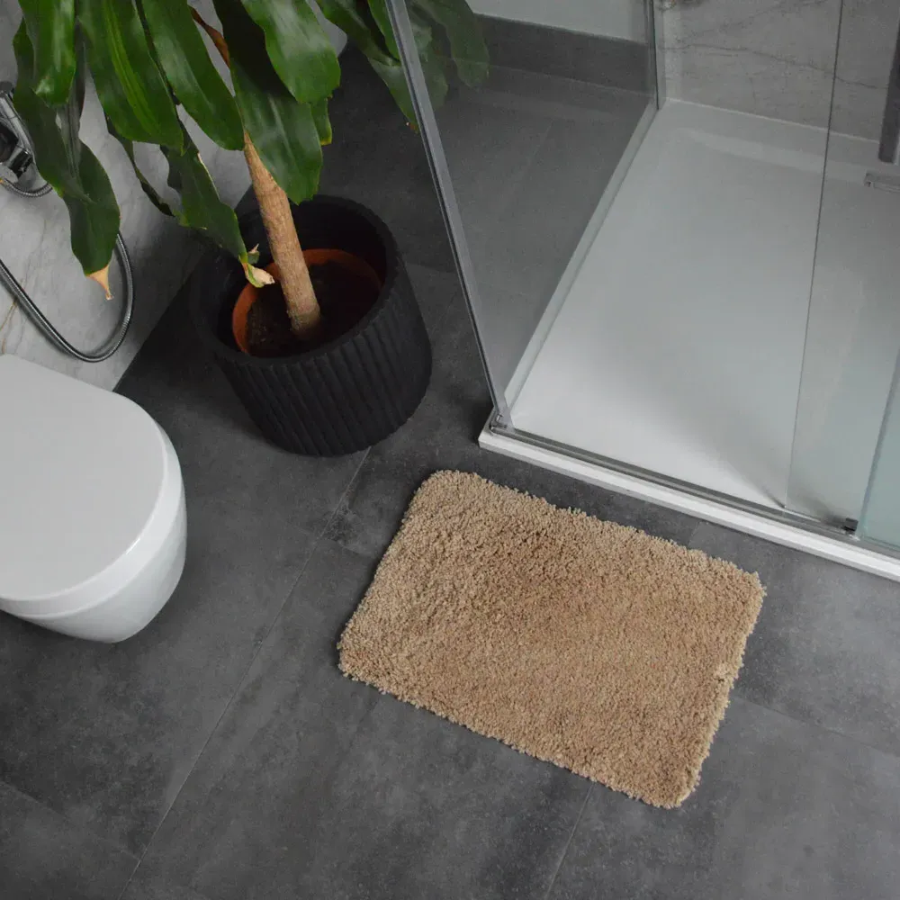 Shaggy Bath Mat - Beige, Microfibre
