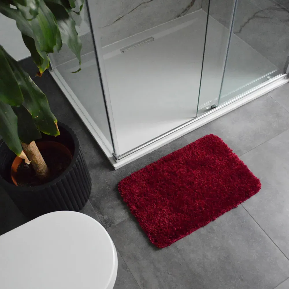 Shaggy Bath Mat - Burgundy, Microfibre