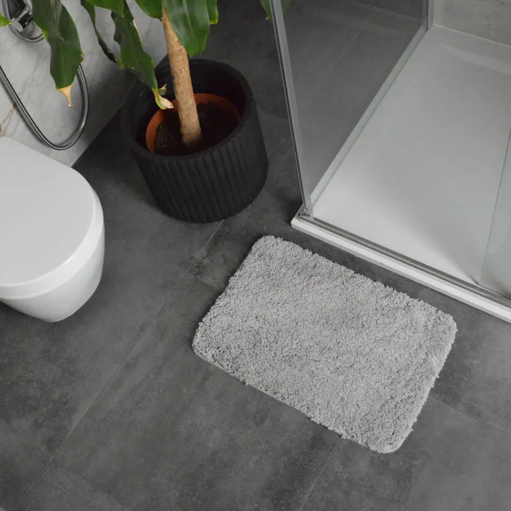 Shaggy Bath Mat - Grey, Microfibre