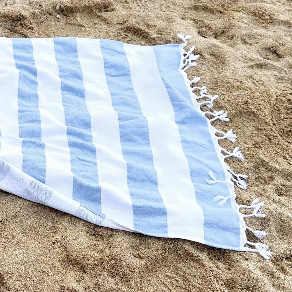 Striped Turkish Hammam Beach Towel - Blue