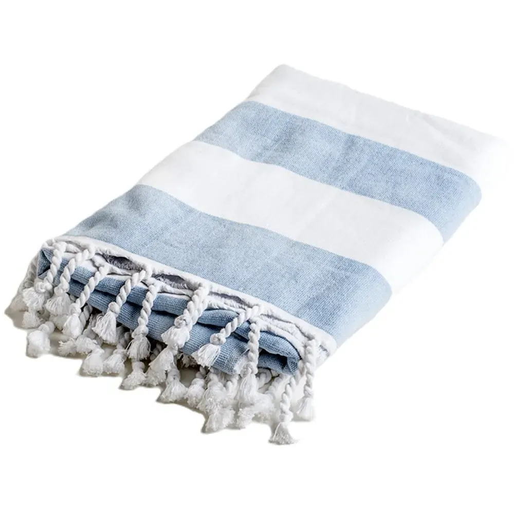 Striped Turkish Hammam Beach Towel - Blue image