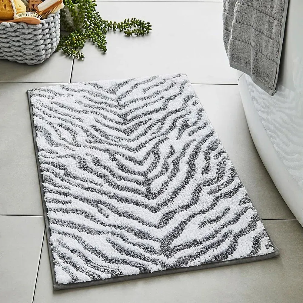 Zebra Print Non Slip Bath Mat - Grey
