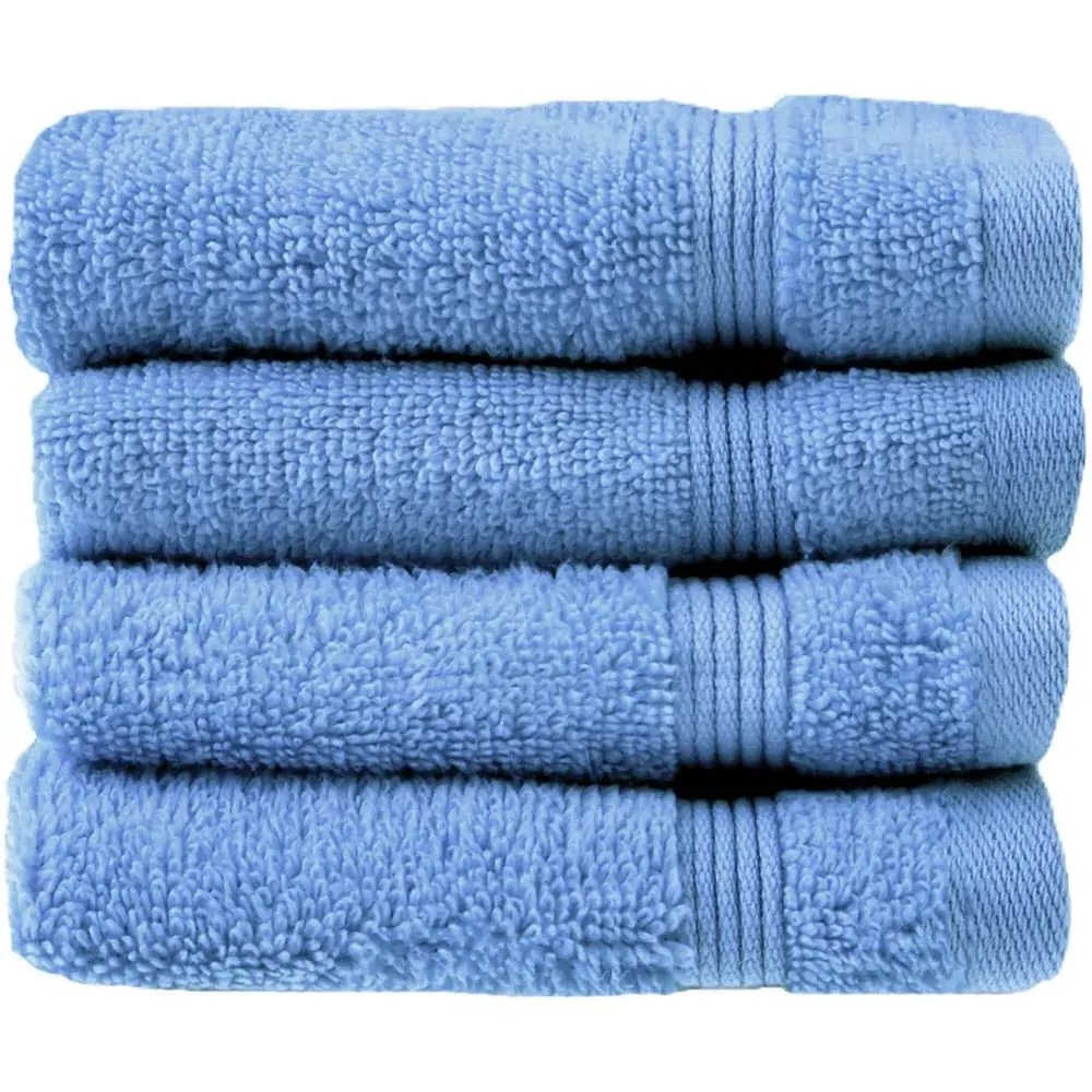 Zero Twist Egyptian Cotton Face Cloth 4 Pack - Blue