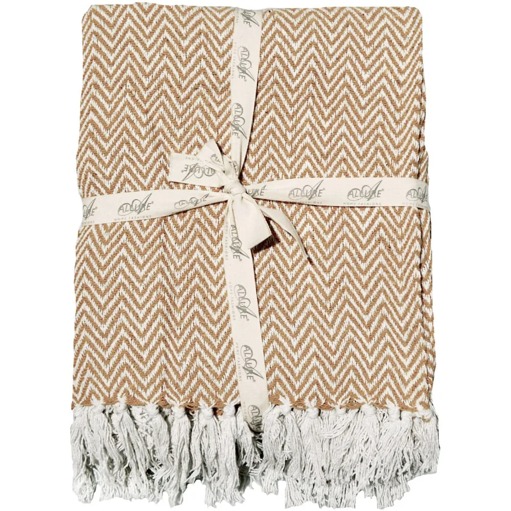 Audley Chevron Herringbone Throw - Beige, Cotton