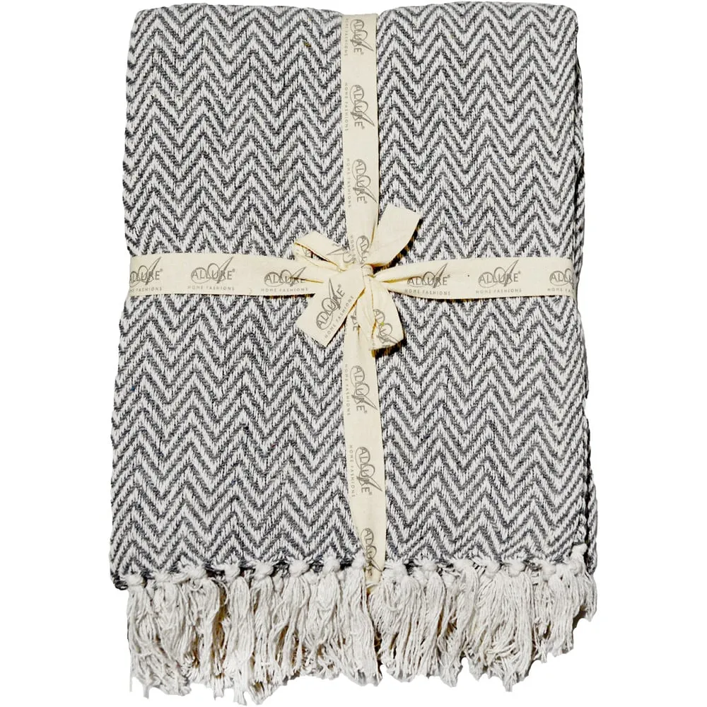 Audley Chevron Herringbone Throw - Charcoal, Cotton