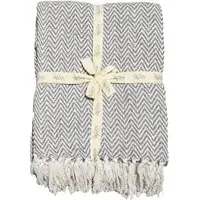 Audley Chevron Herringbone Throw - Light Grey, Cotton