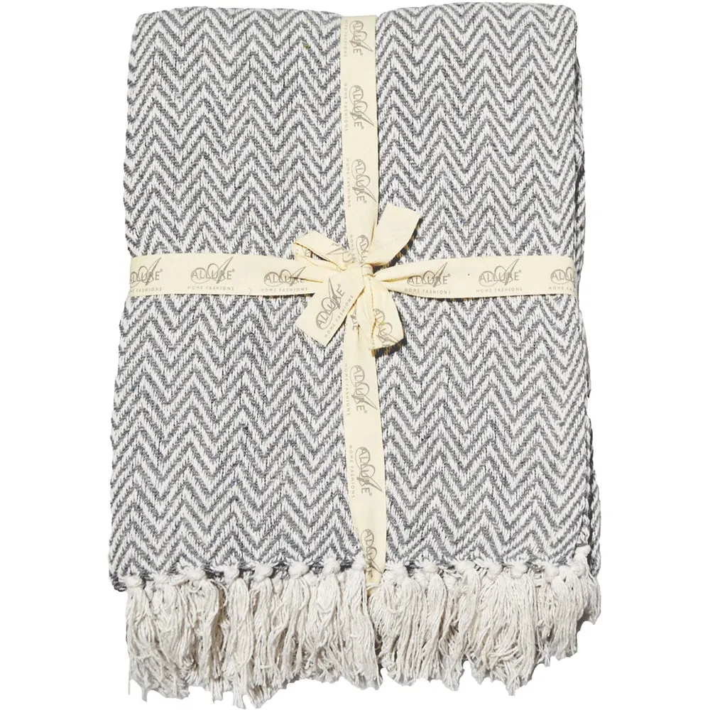 Audley Chevron Herringbone Throw - Light Grey, Cotton