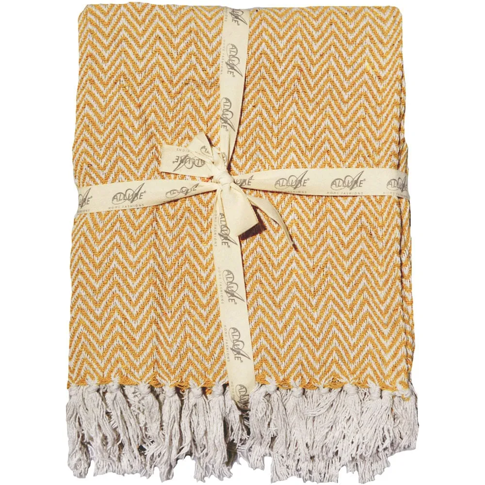 Audley Chevron Herringbone Throw - Mustard, Cotton