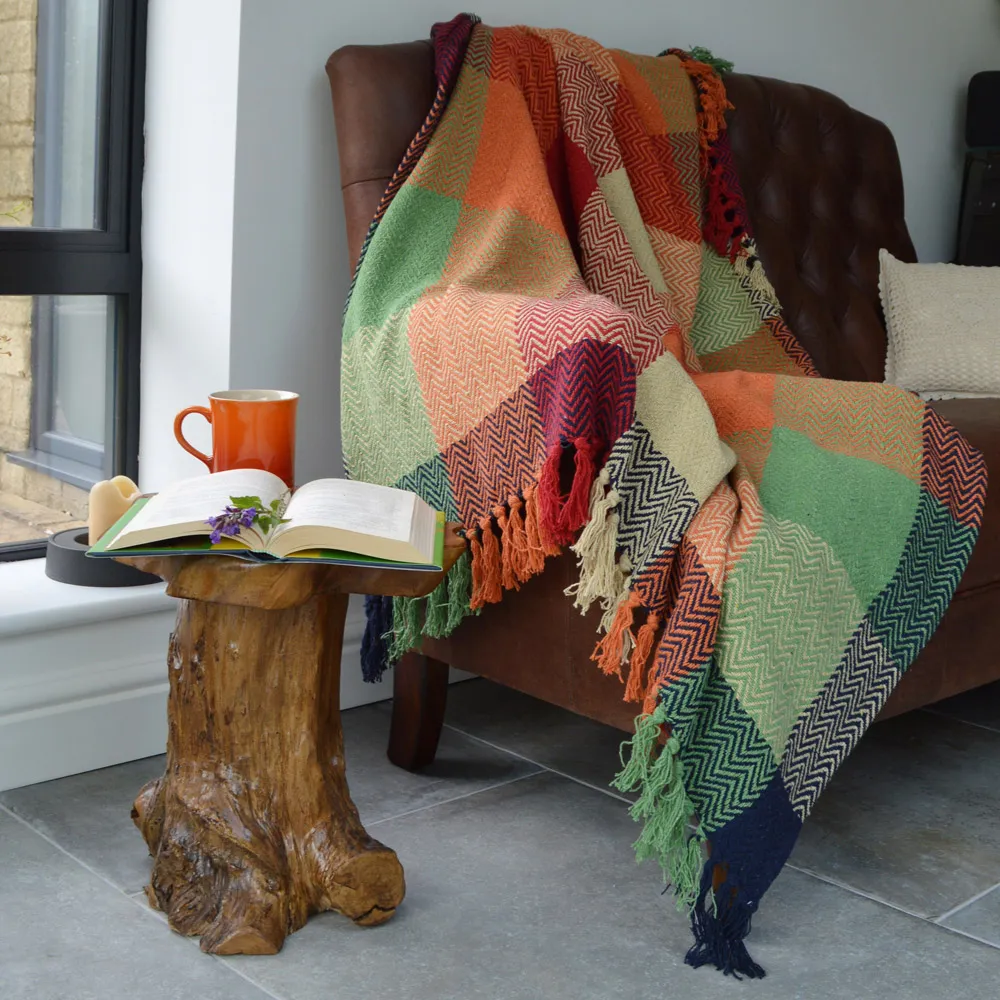 Check Herringbone Throw - Multi, Cotton