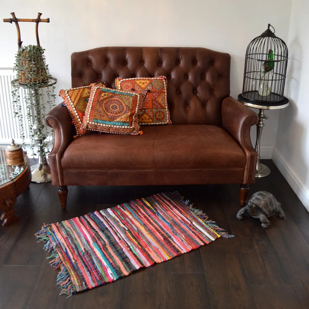 Chindi Recycled Rag Rug with Fringe - Multi