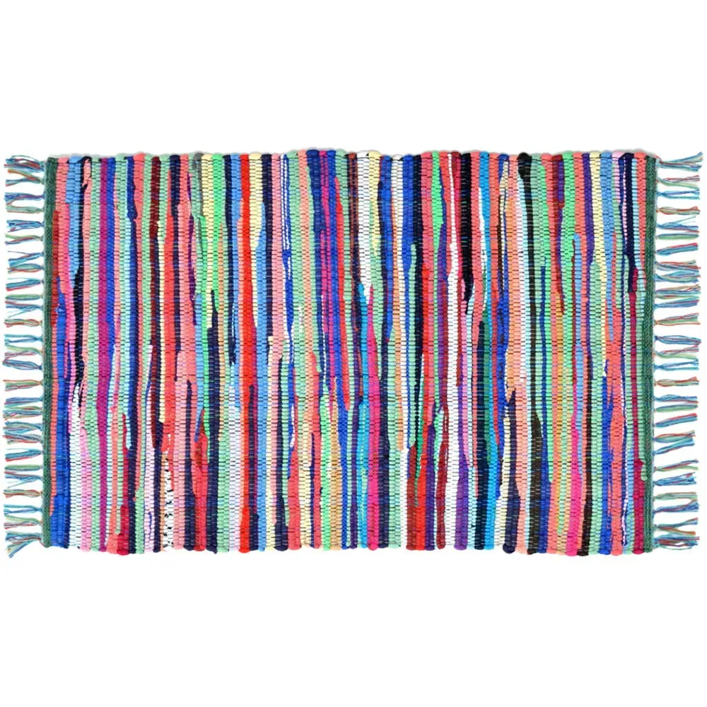 Chindi Recycled Rag Rug with Fringe - Multi