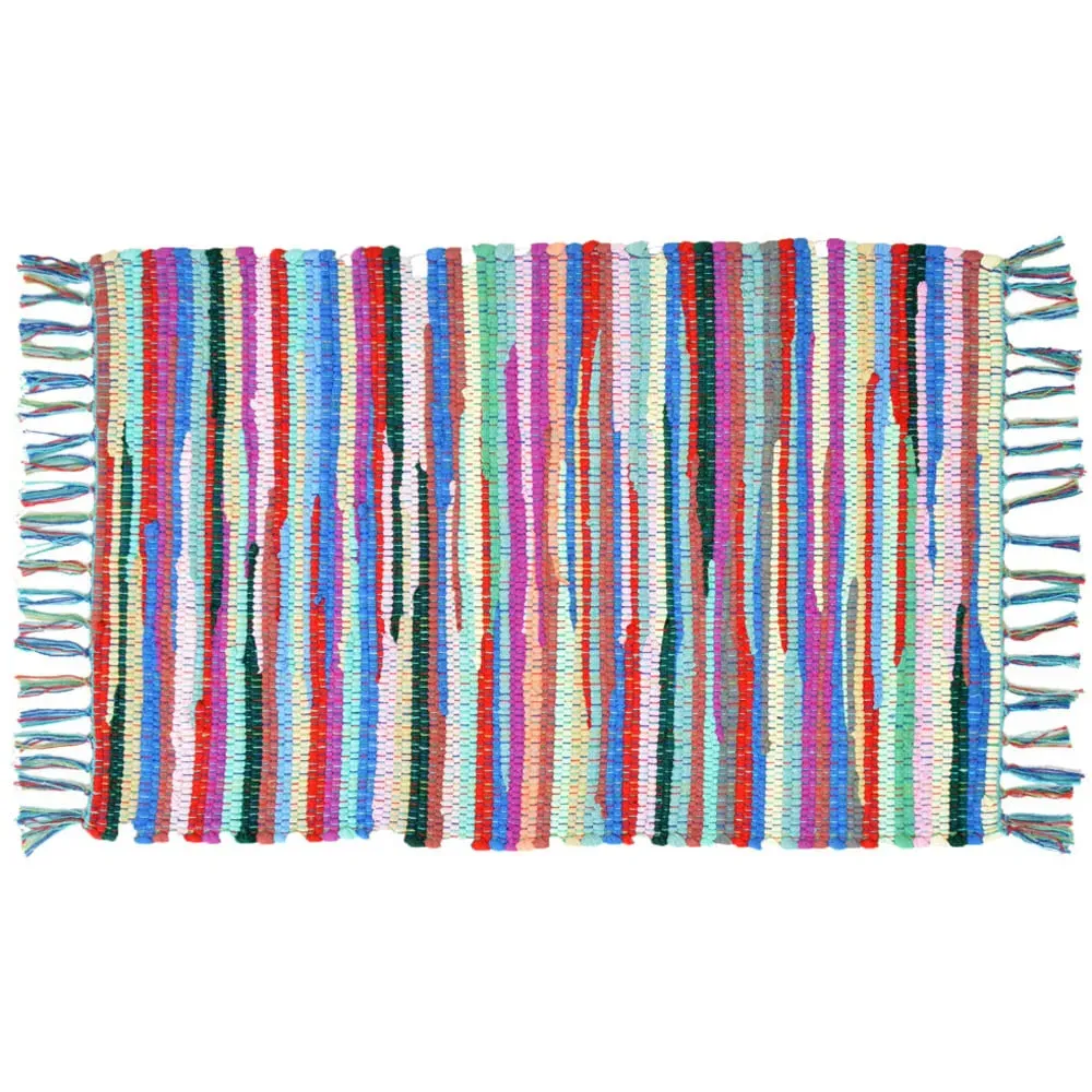 Chindi Recycled Rag Rug with Fringe Small - Multi
