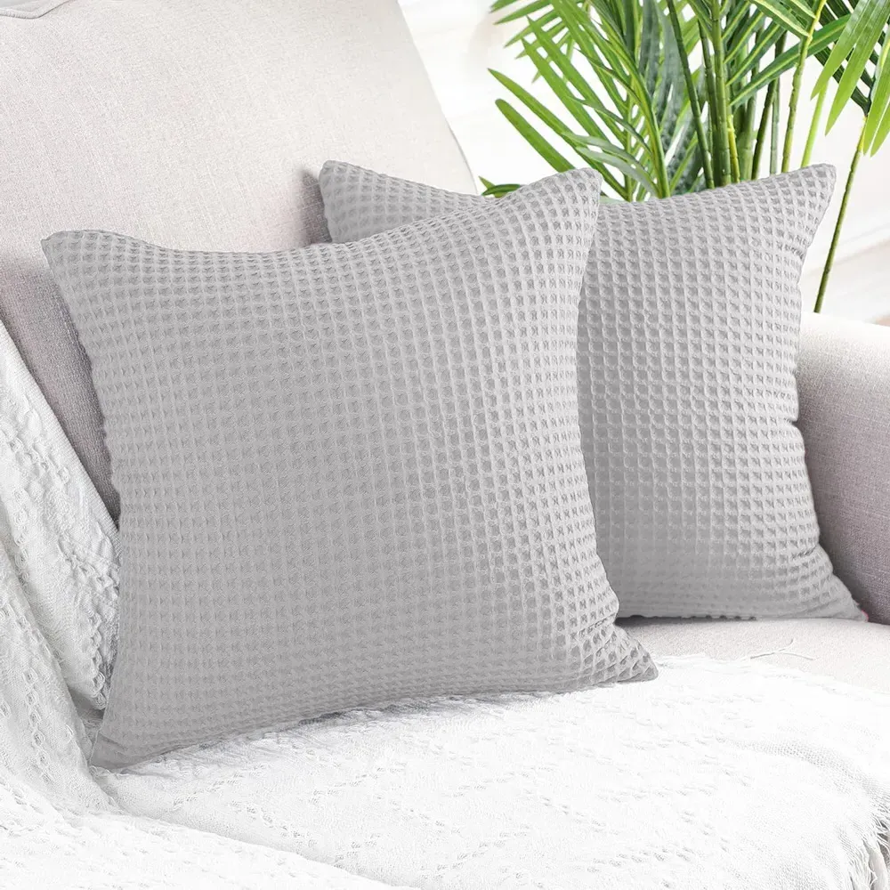Hotel Waffle Cushion Cover 2 Pack - Dove Grey, Cotton