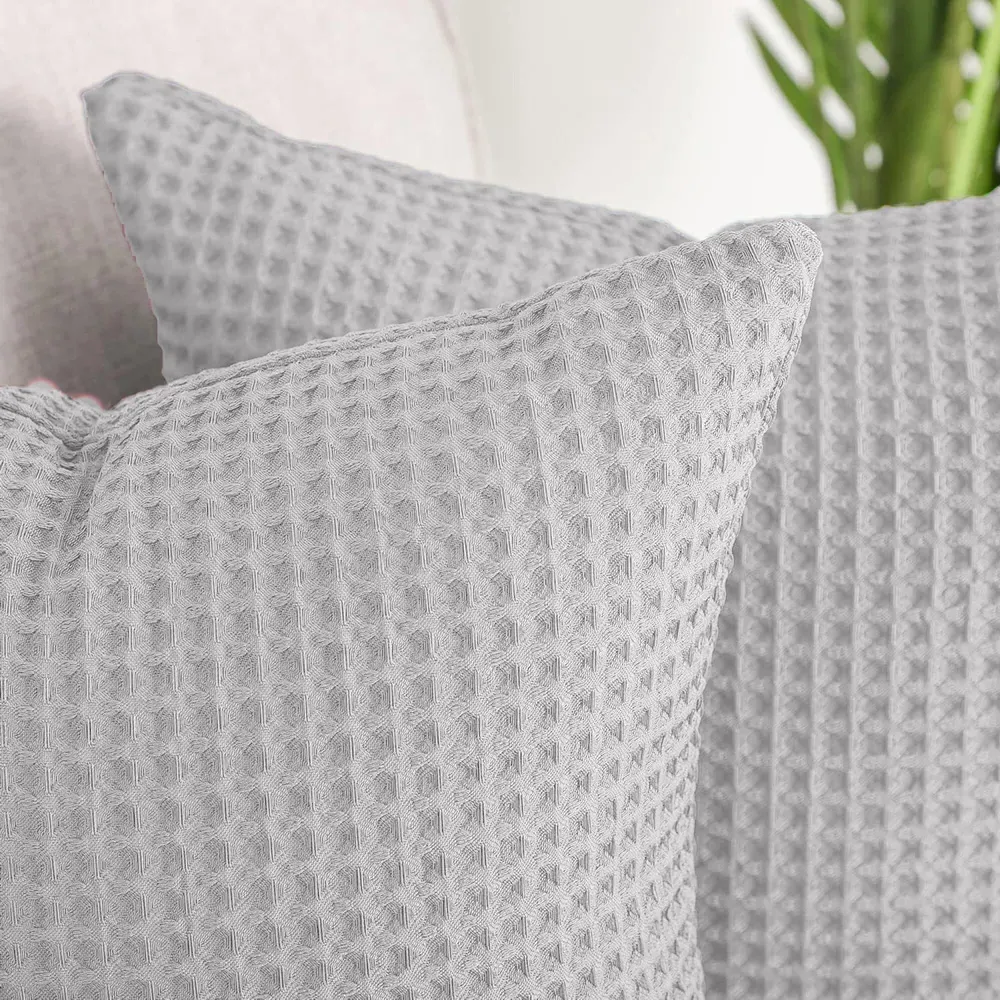 Hotel Waffle Cushion Cover 2 Pack - Dove Grey, Cotton