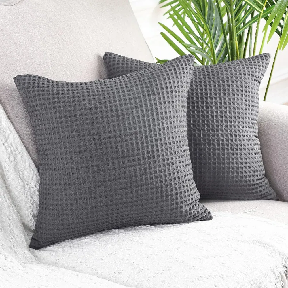 Hotel Waffle Cushion Cover 2 Pack - Graphite, Cotton