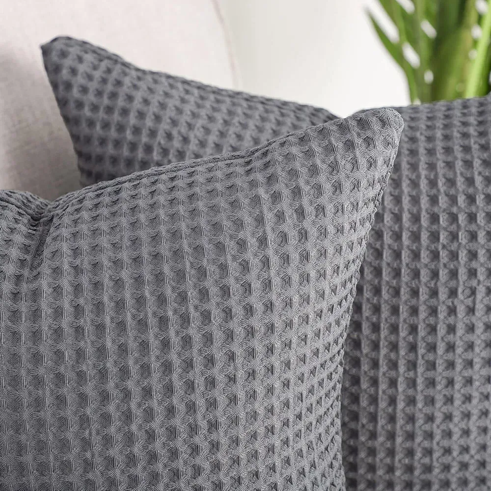 Hotel Waffle Cushion Cover 2 Pack - Graphite, Cotton