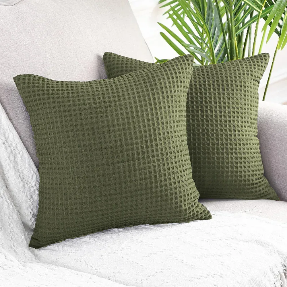 Hotel Waffle Cushion Cover 2 Pack - Khaki, Cotton