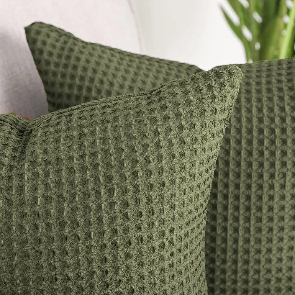 Hotel Waffle Cushion Cover 2 Pack - Khaki, Cotton