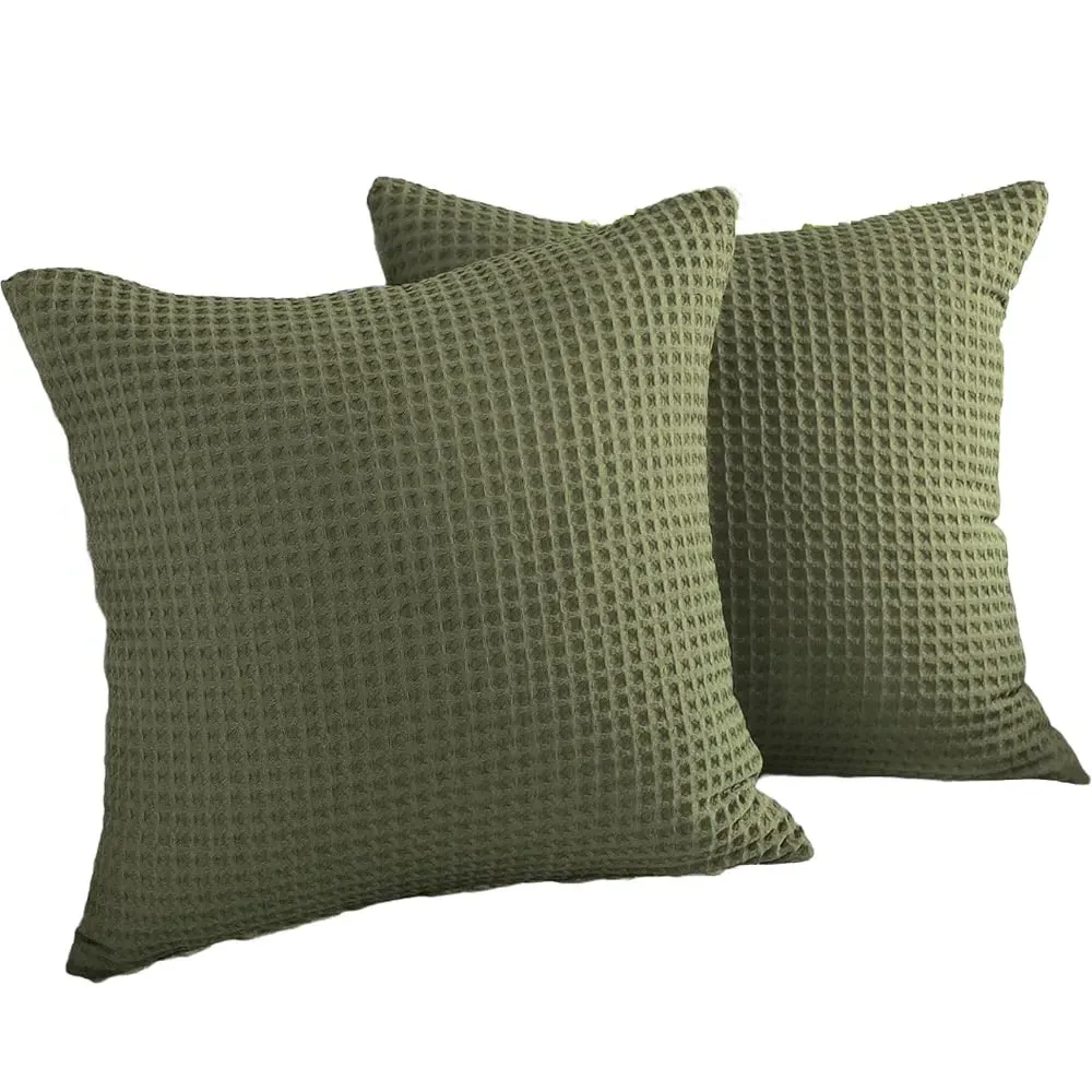 Hotel Waffle Cushion Cover 2 Pack - Khaki, Cotton