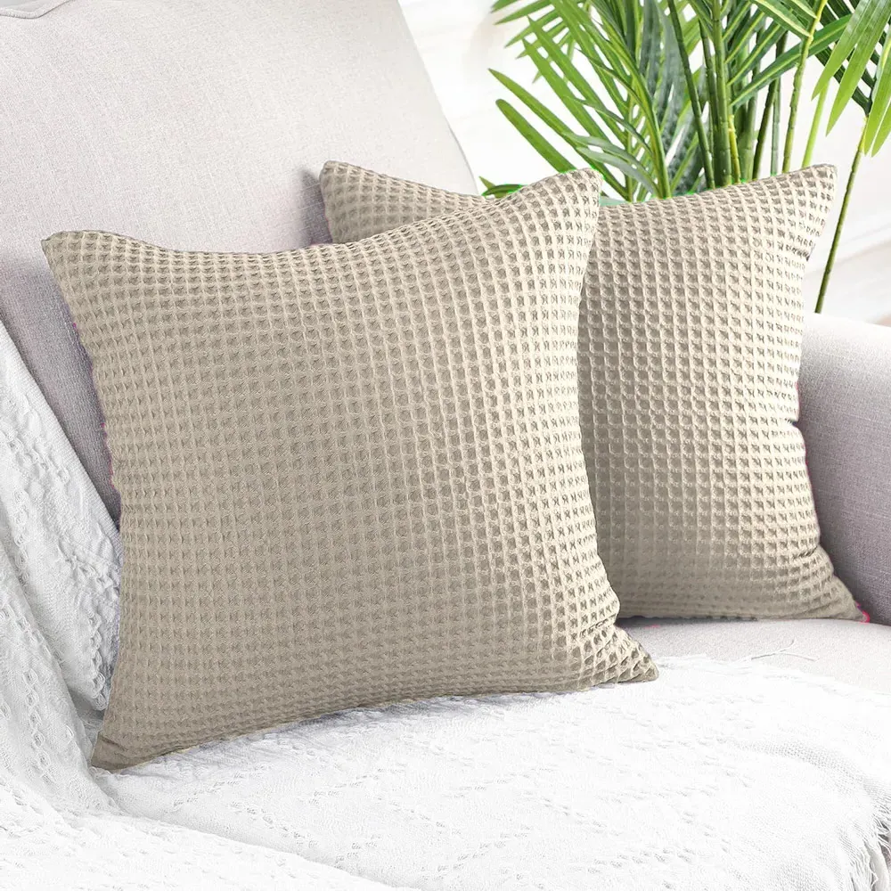 Hotel Waffle Cushion Cover 2 Pack - Taupe, Cotton