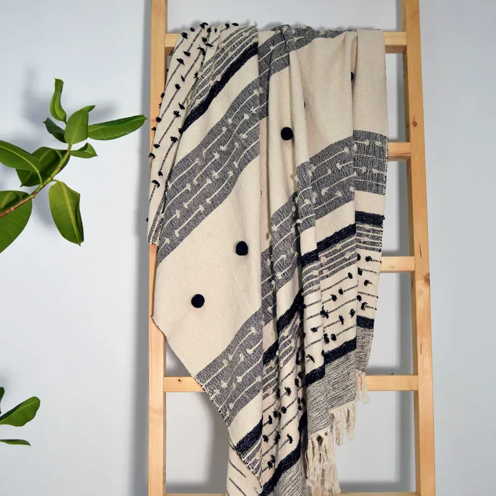 Nina Textured Bobble Throw - Cream