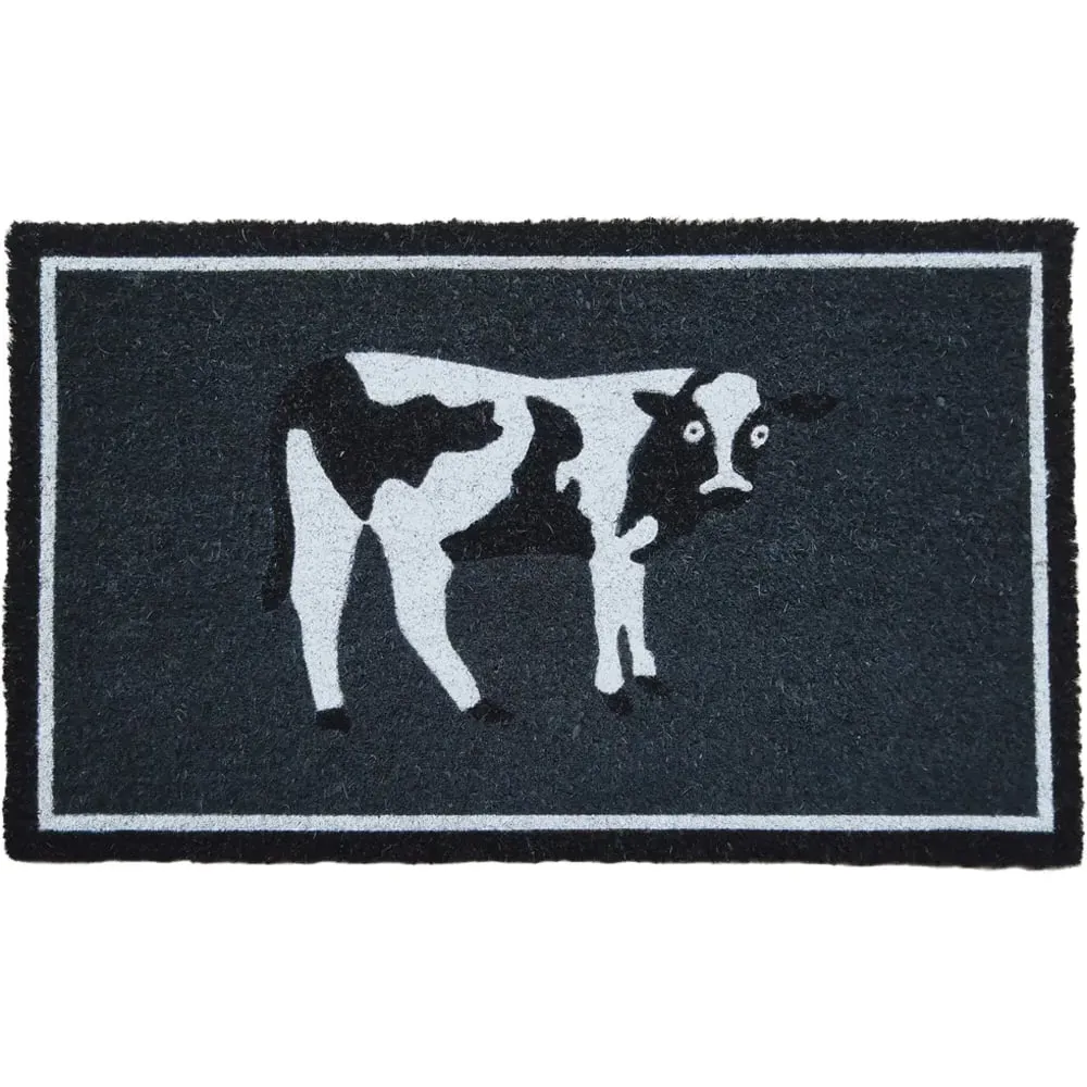 Garden Decor Cow Coir Door Mat - Black
