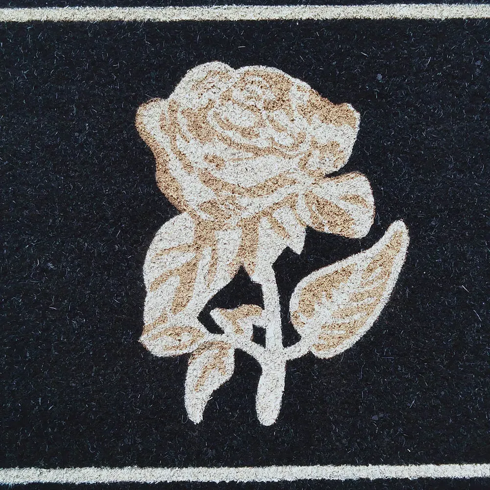 Garden Decor Gold Rose Coir Door Mat - Black