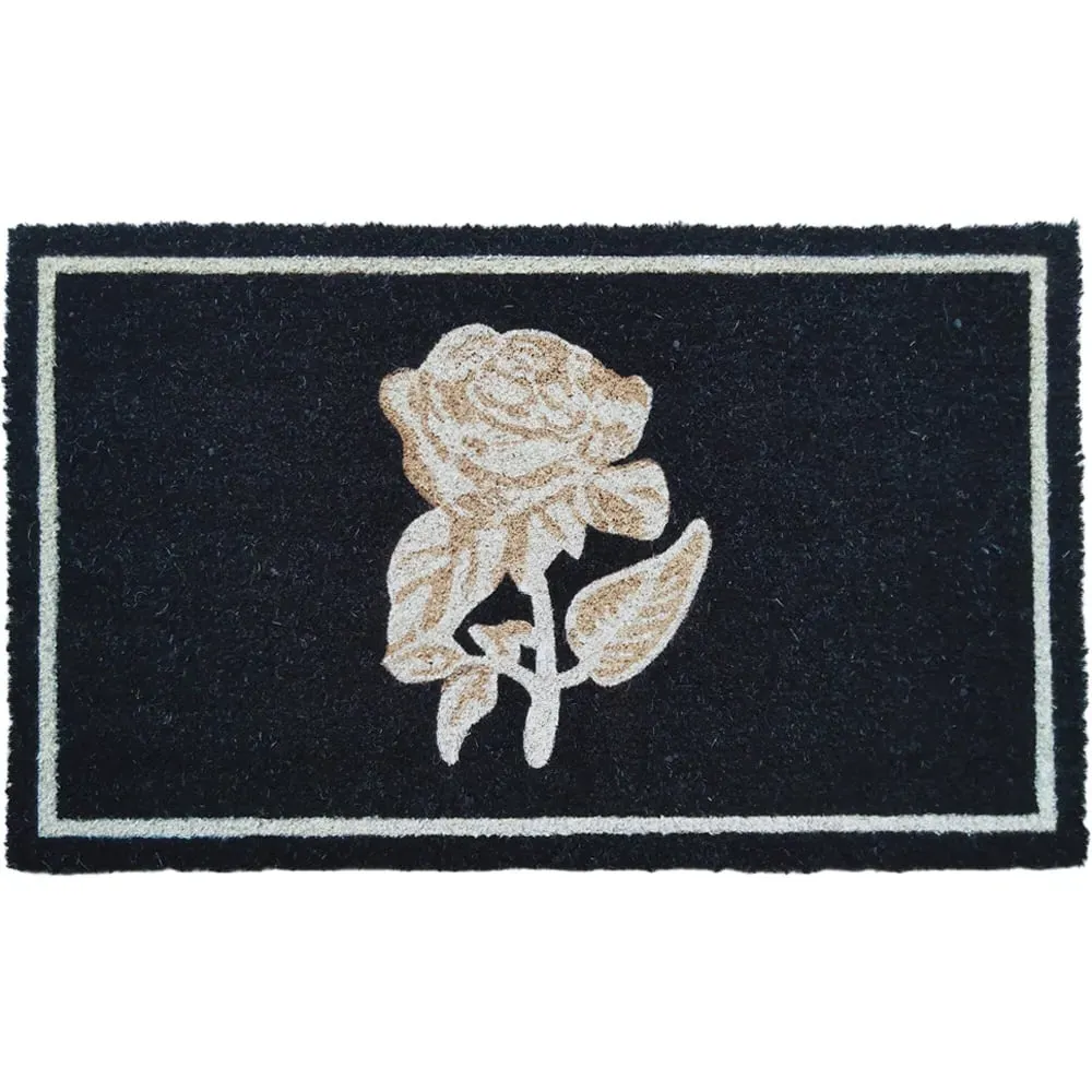 Garden Decor Gold Rose Coir Door Mat - Black image