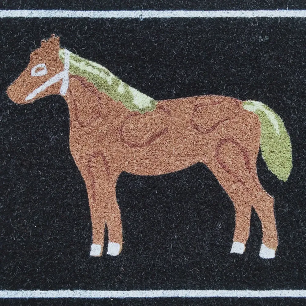 Garden Decor Horse Coir Door Mat - Black