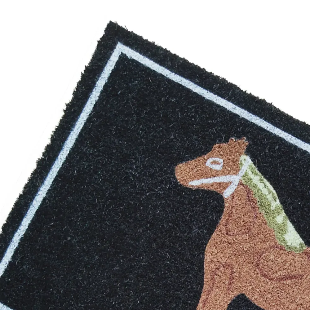 Garden Decor Horse Coir Door Mat - Black