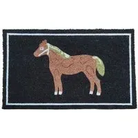 Garden Decor Horse Coir Door Mat - Black