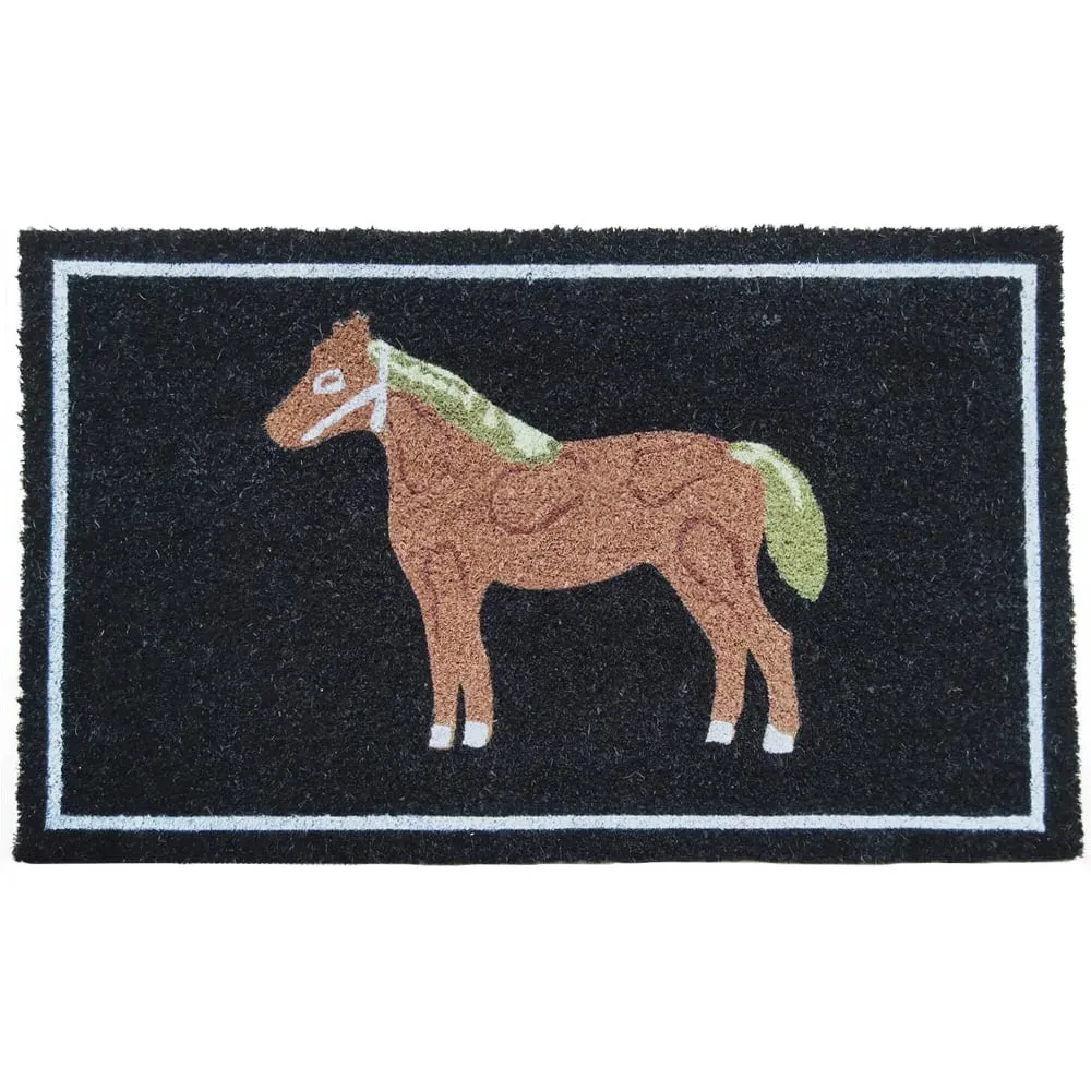 Garden Decor Horse Coir Door Mat - Black