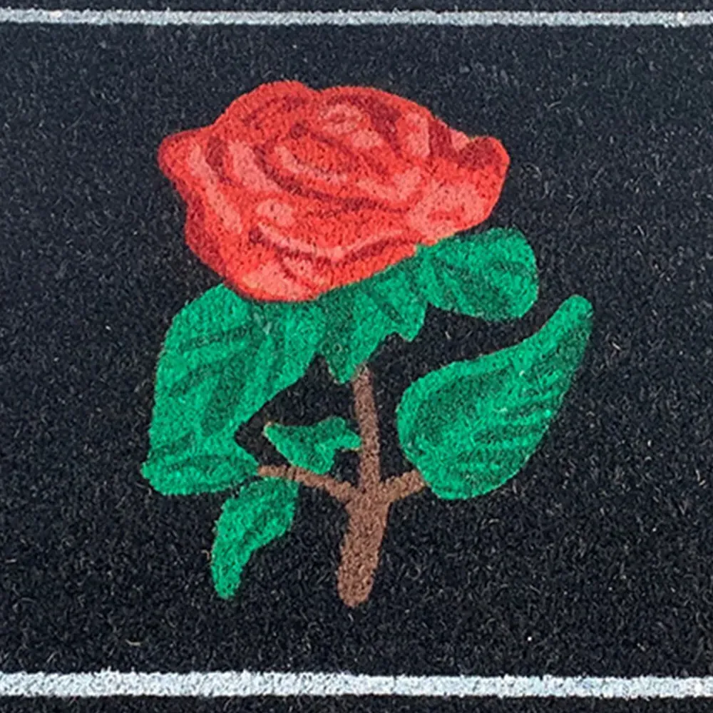 Garden Decor Red Rose Coir Door Mat - Black