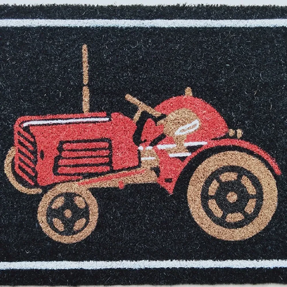 Garden Decor Tractor Coir Door Mat - Black