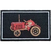 Garden Decor Tractor Coir Door Mat - Black