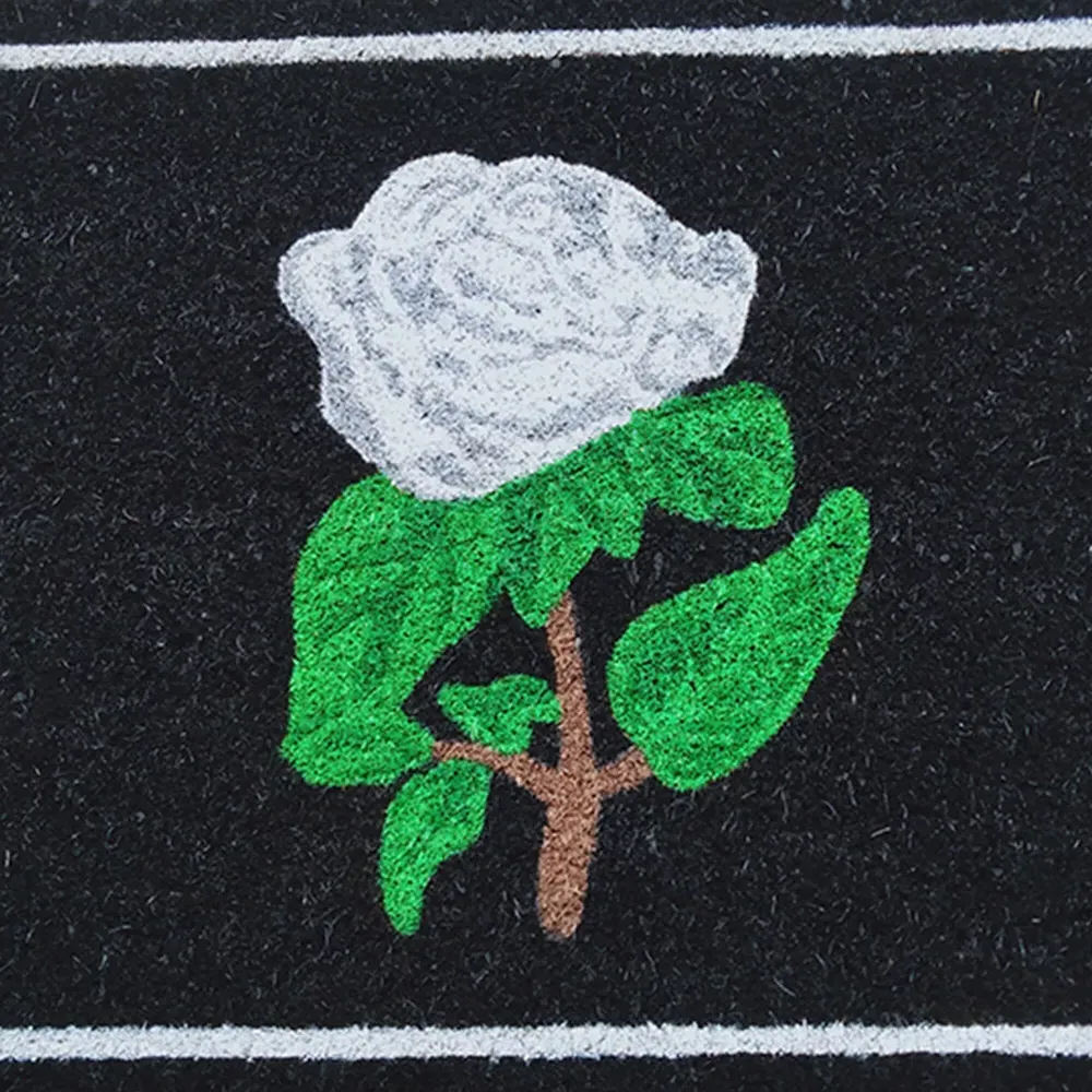 Garden Decor White Rose Coir Door Mat - Black