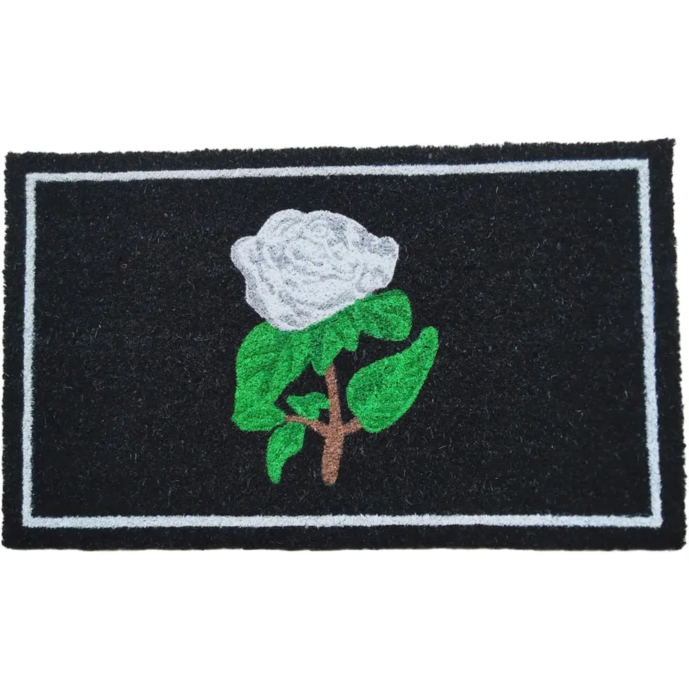 Garden Decor White Rose Coir Door Mat - Black