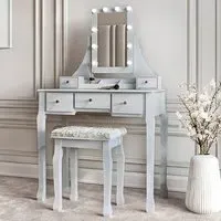 CARME Home 5 Drawer Dressing Table with Hollywood Mirror - Grey