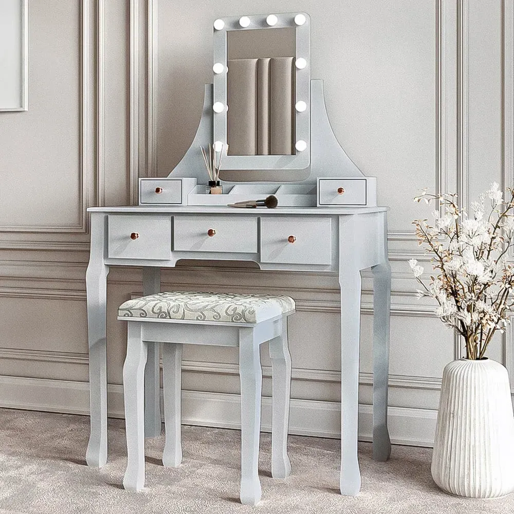 CARME Home 5 Drawer Dressing Table with Hollywood Mirror - Grey