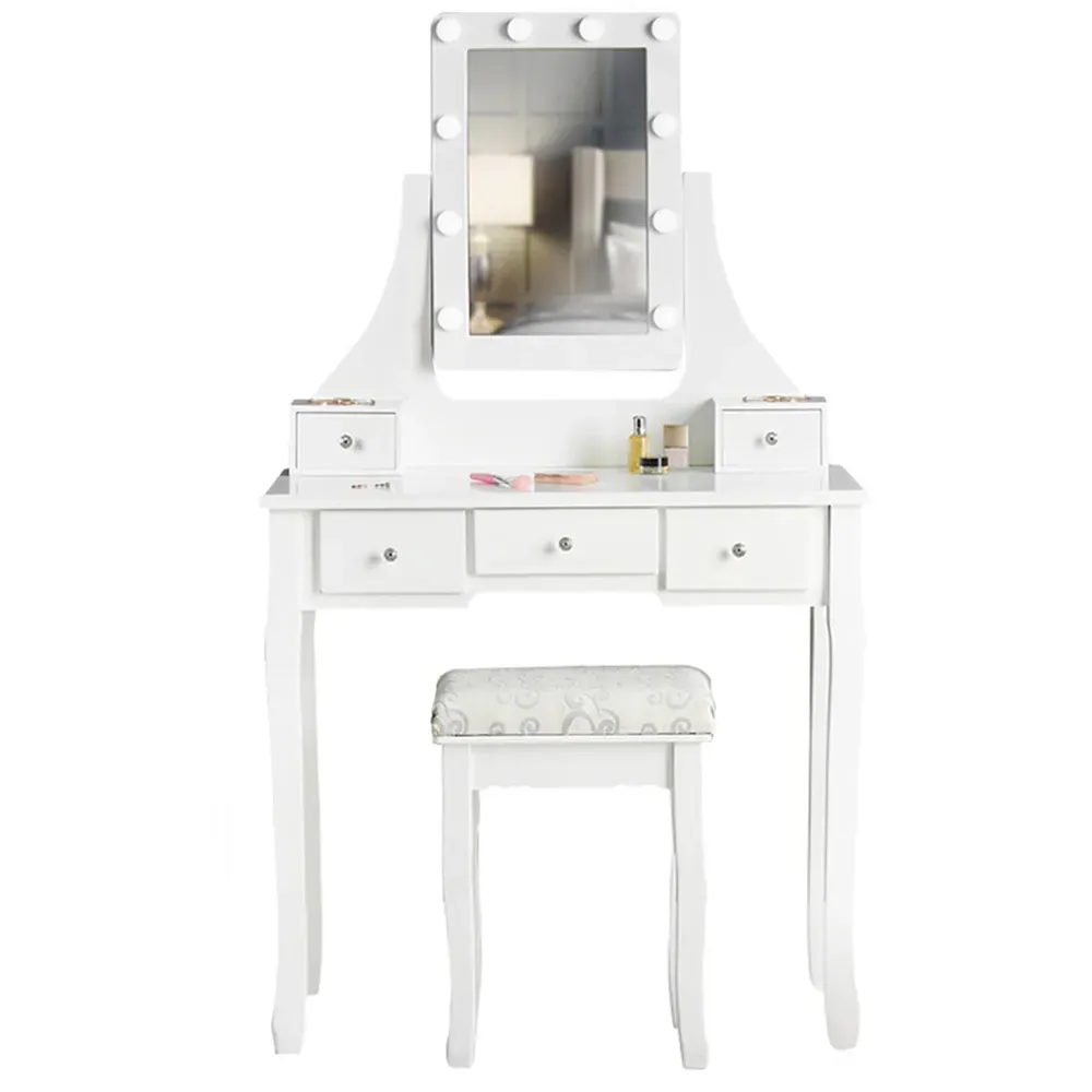 CARME Home 5 Drawer Dressing Table with Hollywood Mirror - White