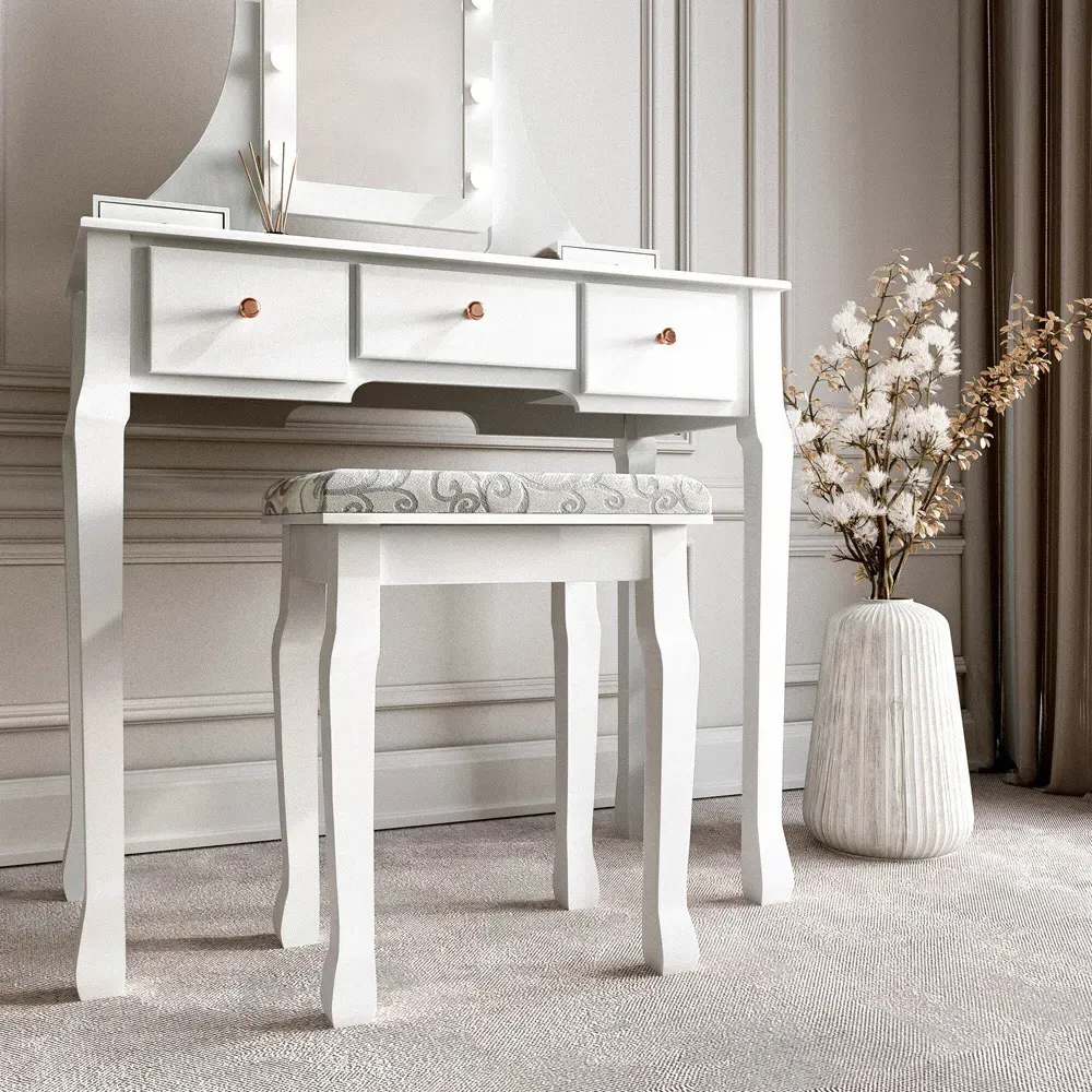 CARME Home 5 Drawer Dressing Table with Hollywood Mirror - White