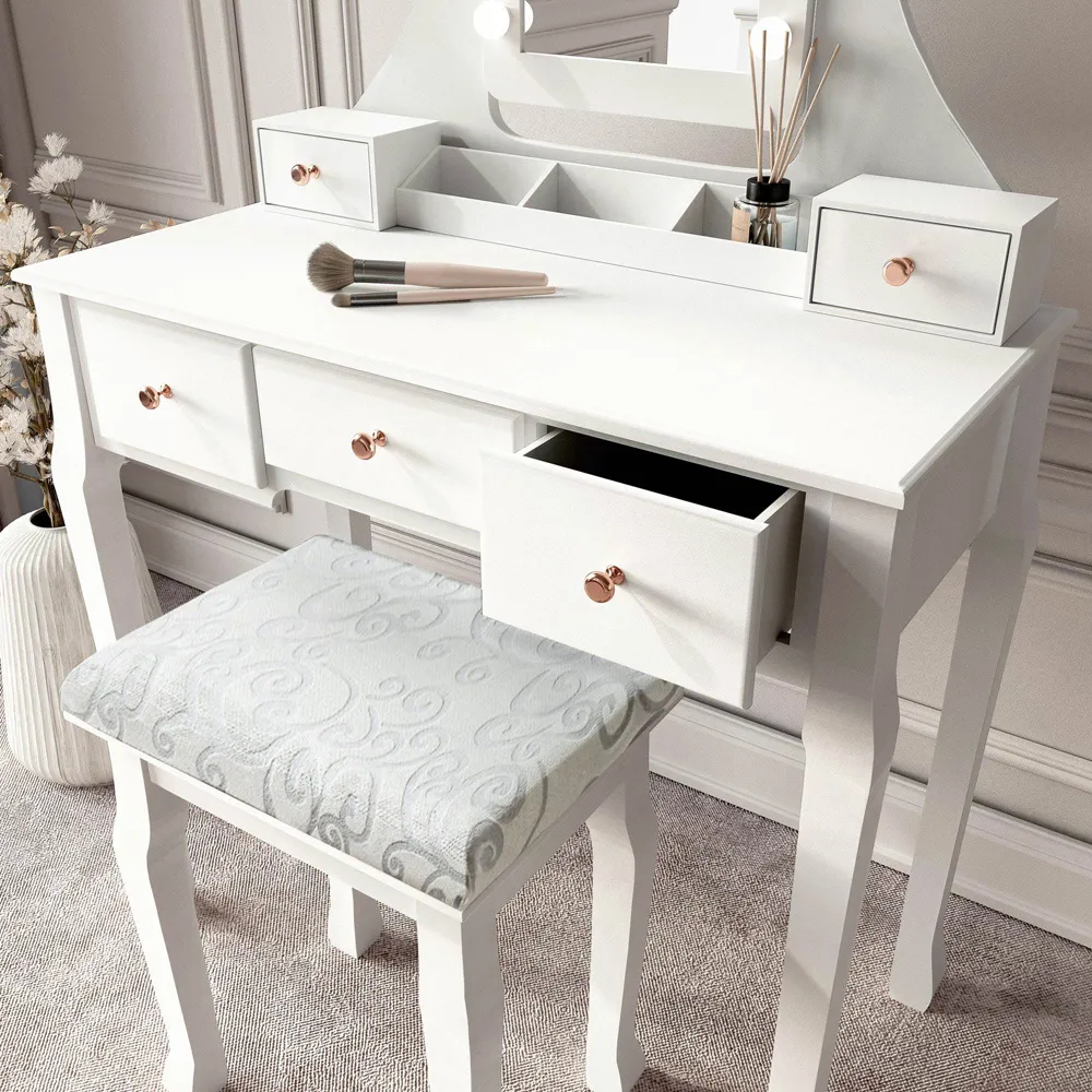 CARME Home 5 Drawer Dressing Table with Hollywood Mirror - White