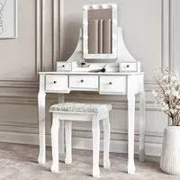 CARME Home 5 Drawer Dressing Table with Hollywood Mirror - White