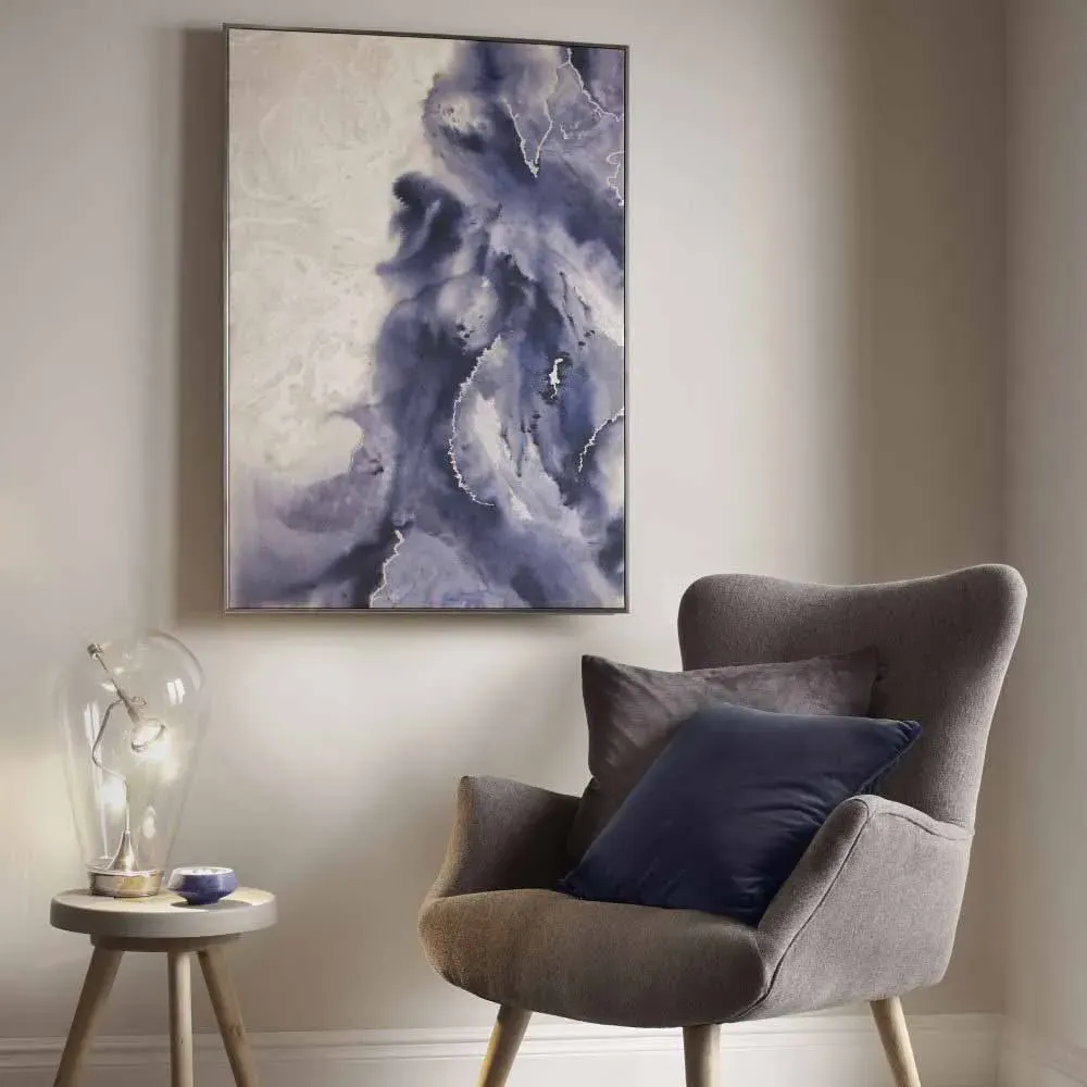 Serene Waves Canvas Wall Art - Blue, Silver Frame