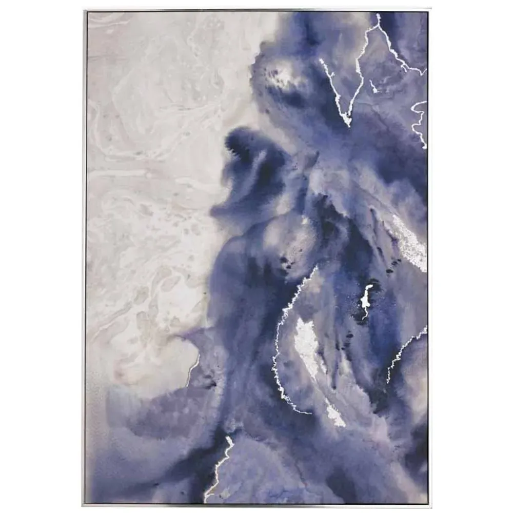 Serene Waves Canvas Wall Art - Blue, Silver Frame image