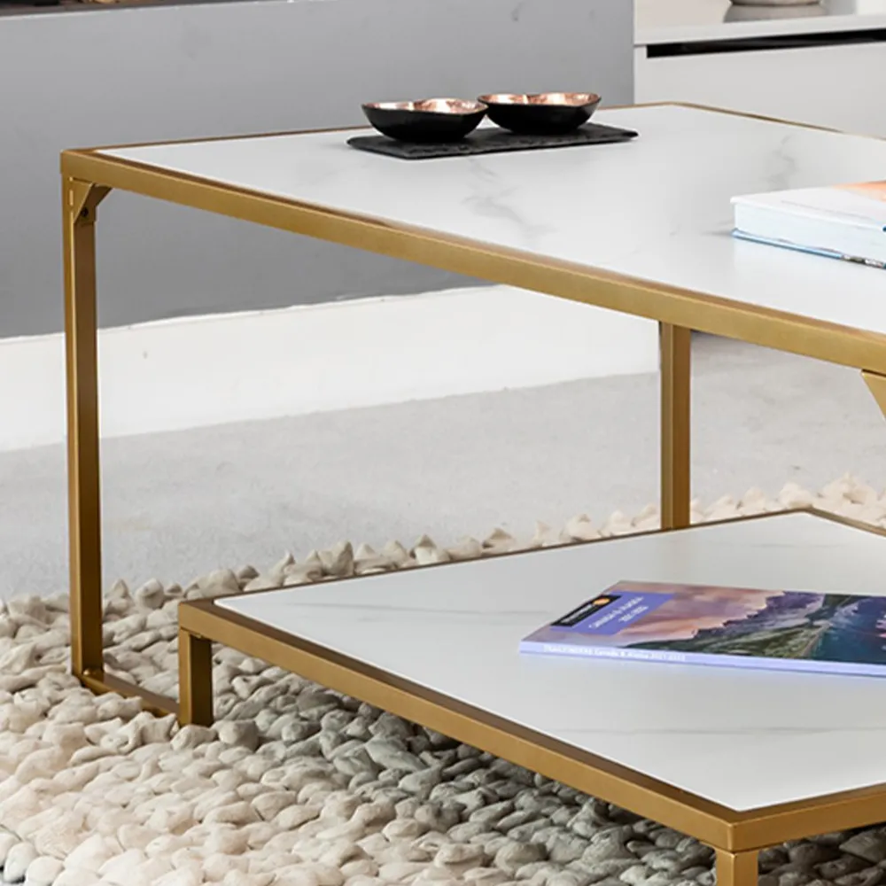 Aether Single Shelf Rectangular Coffee Table - White