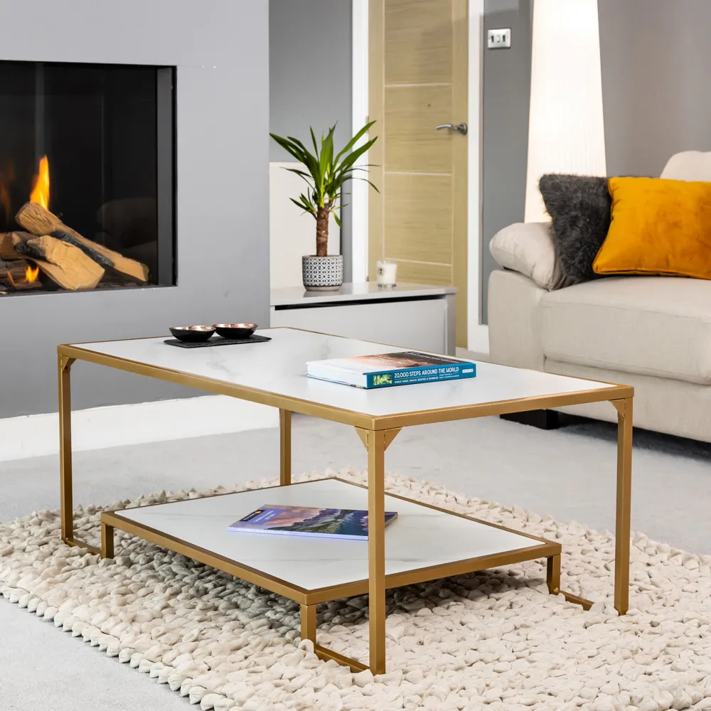 Aether Single Shelf Rectangular Coffee Table - White