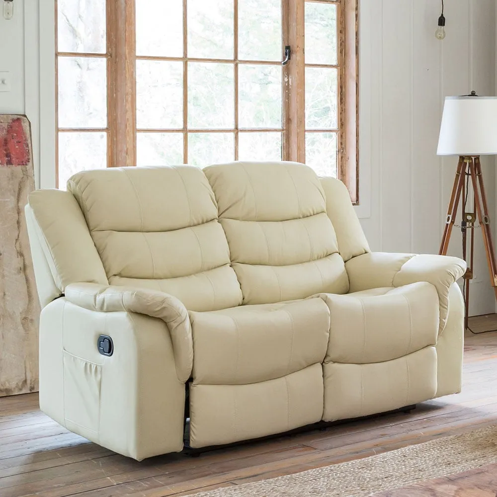 Almeira 2-Seater Recliner Sofa - Cream, Bonded Leather